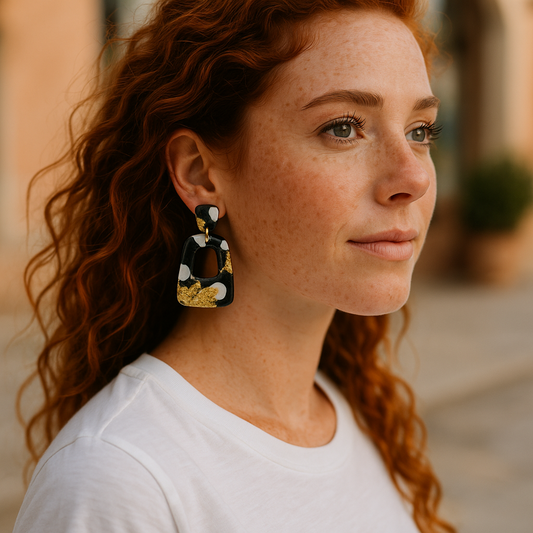 Sophia in Black & White /Handmade Polymer Clay Earrings