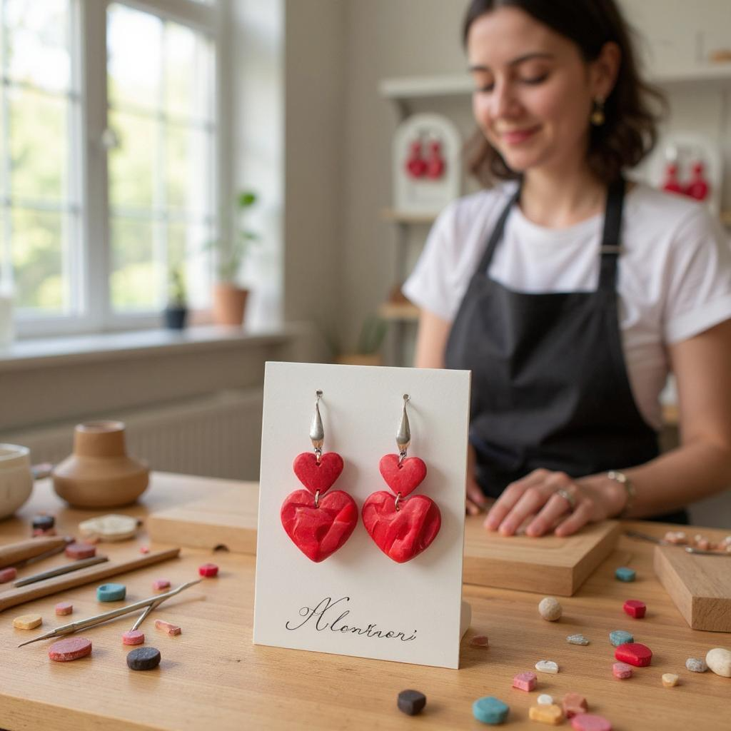 Layla - Heart Shaped Handmade Clay Earrings