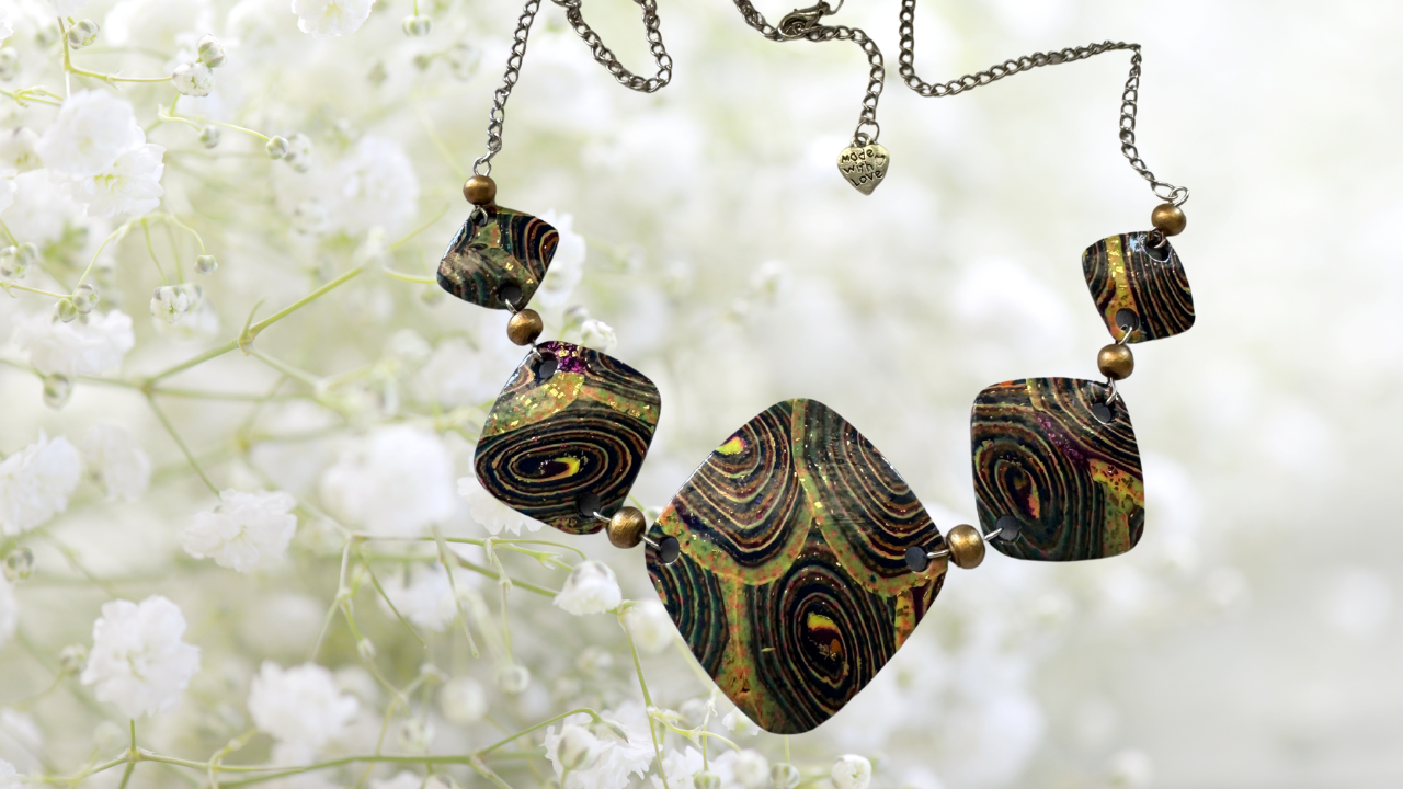 Night time - Handmade Polymer Clay Necklace